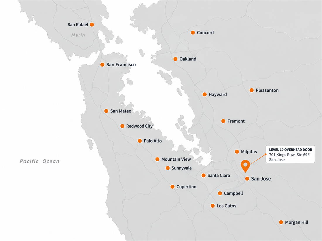 Map of Level 10 Overhead Door's Bay Area service locations