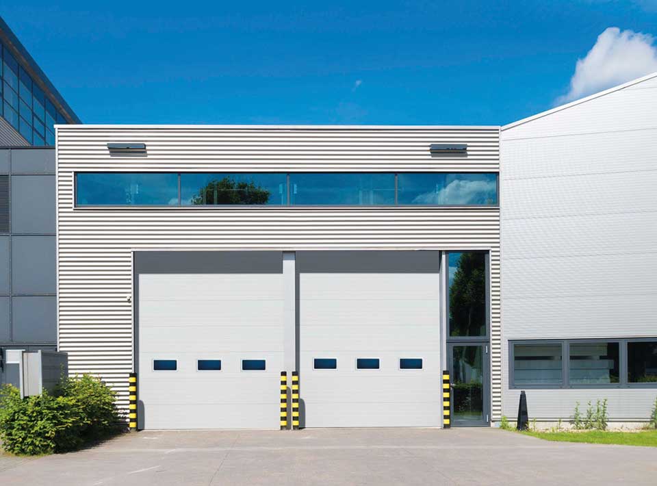Commercial warehouse with sectional overhead doors